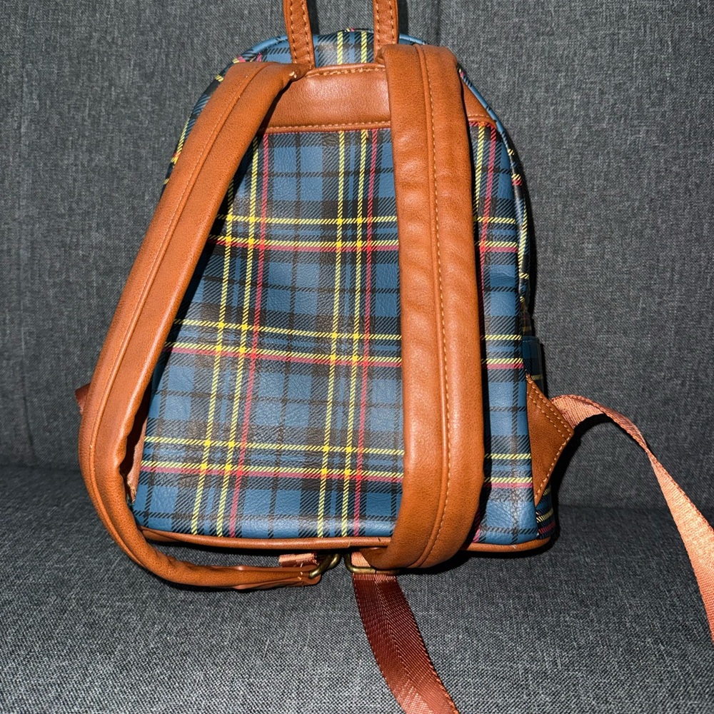 Loungefly Blue Tartan Pikachu Plaid Mini Backpack with Brown Accents - Picture 3 of 4